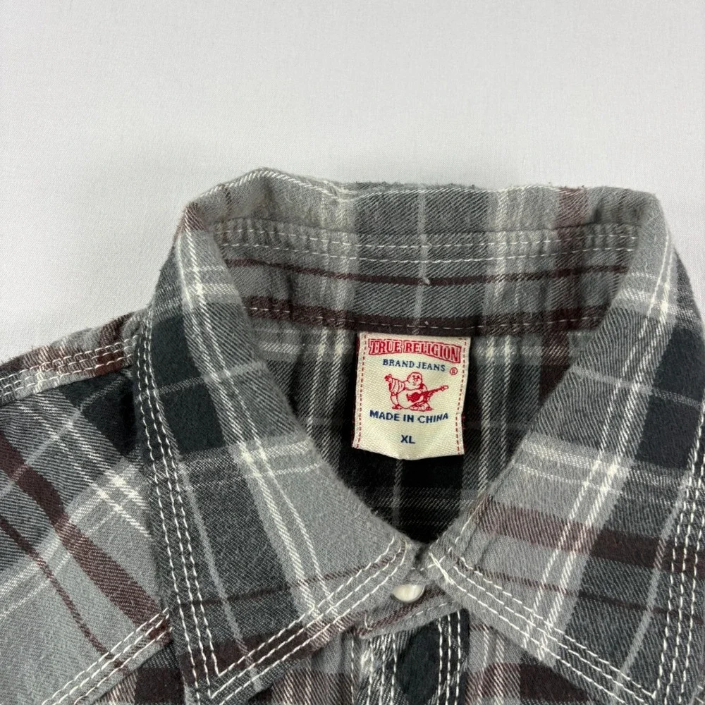 True Religion Western Shirt Mens‎ XL Lot of 2 Plaid Pearl Snap Up Long Sleeve